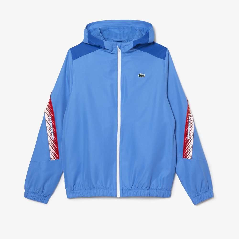 Blue / White Lacoste Tennis Recycled Polyester Hooded Jacket | ZROJLW-265