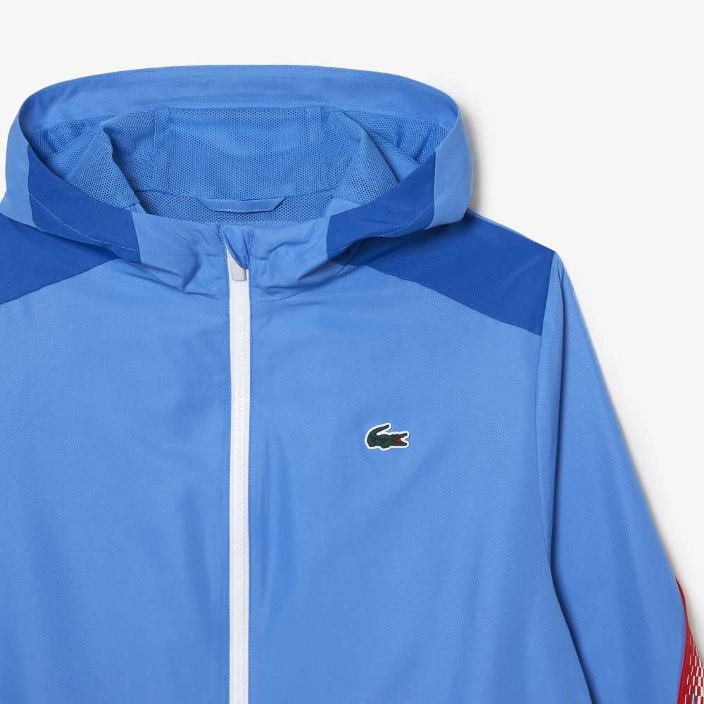 Blue / White Lacoste Tennis Recycled Polyester Hooded Jacket | ZROJLW-265