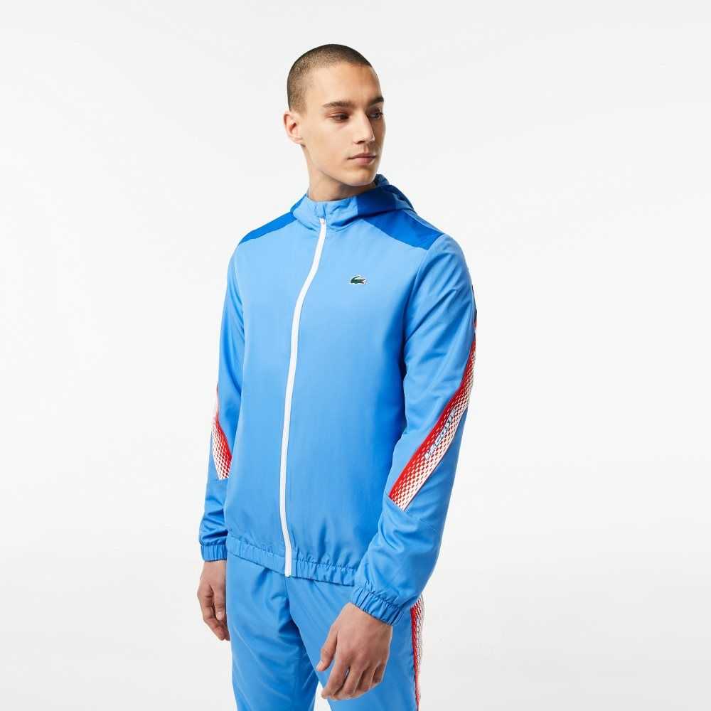 Blue / White Lacoste Tennis Recycled Polyester Hooded Jacket | ZROJLW-265