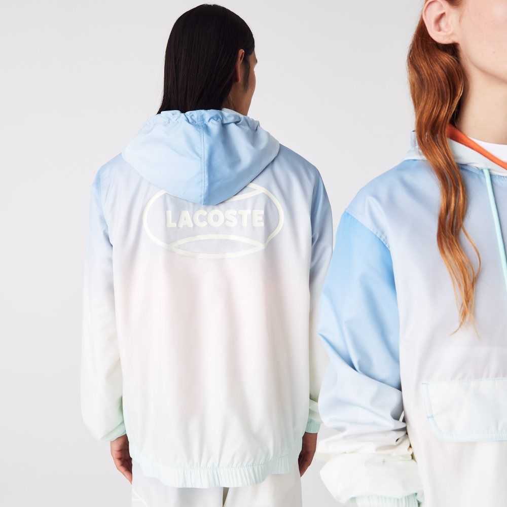 Blue / White / Turquoise Lacoste LIVE Lightweight Pullover Windbreaker | RCXZHQ-805