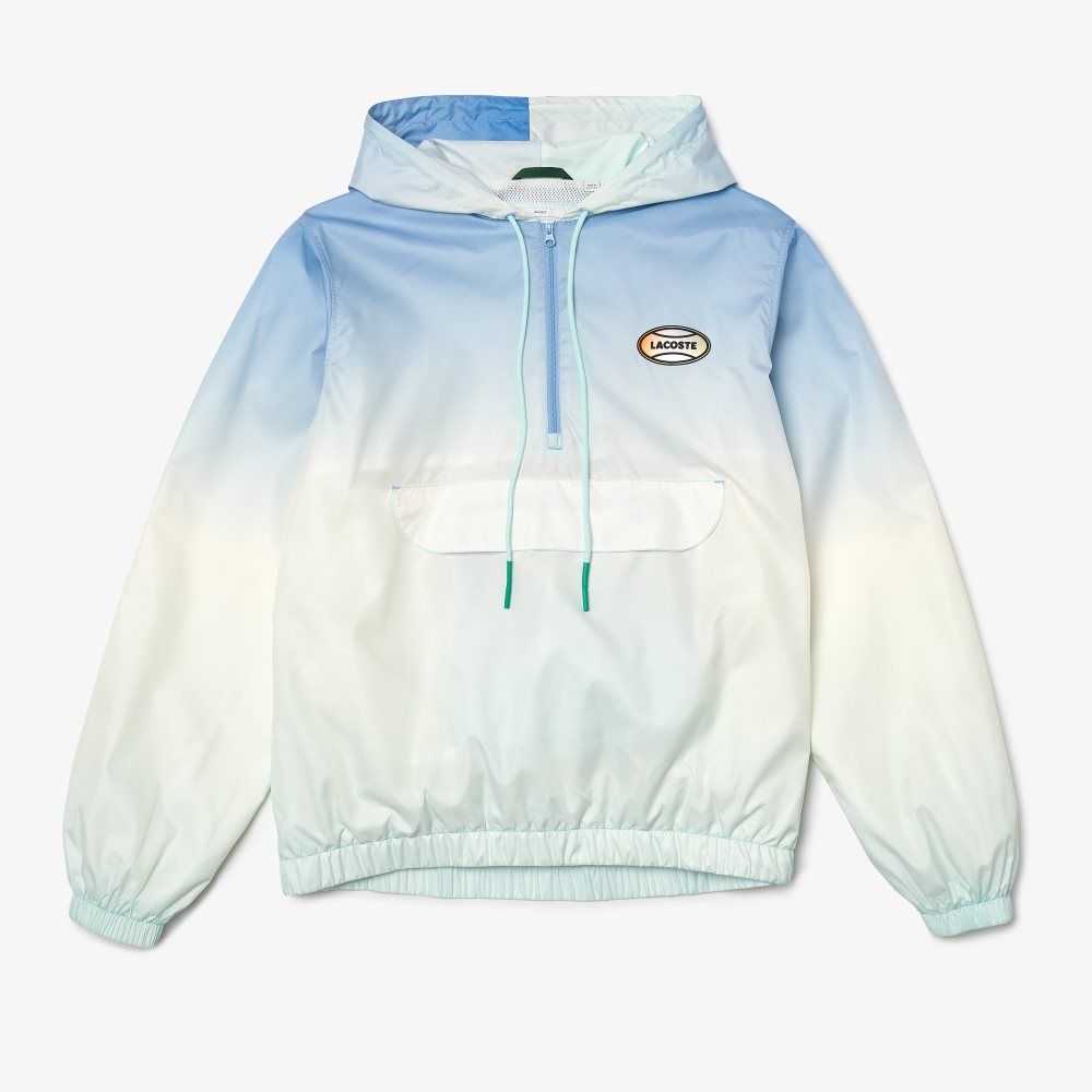 Blue / White / Turquoise Lacoste LIVE Lightweight Pullover Windbreaker | RCXZHQ-805