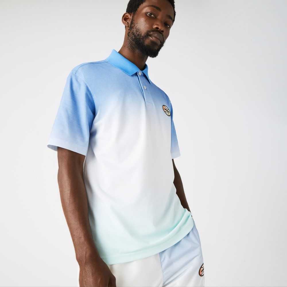 Blue / White / Turquoise Lacoste LIVE Loose Fit Gradated Print Cotton Polo | YVKZSR-786