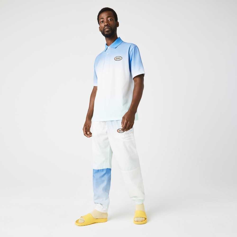 Blue / White / Turquoise Lacoste LIVE Loose Fit Gradated Print Cotton Polo | YVKZSR-786