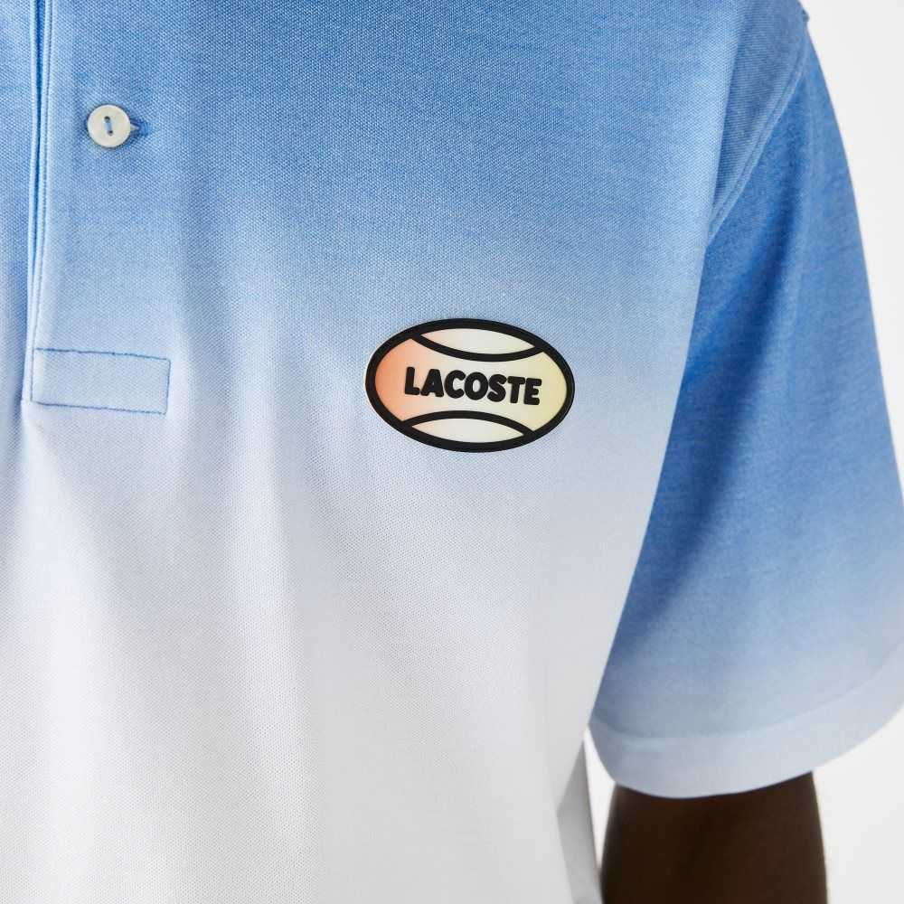 Blue / White / Turquoise Lacoste LIVE Loose Fit Gradated Print Cotton Polo | YVKZSR-786