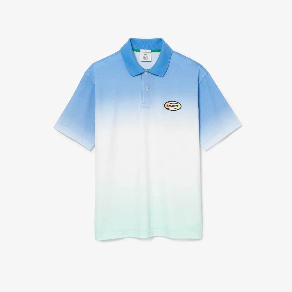 Blue / White / Turquoise Lacoste LIVE Loose Fit Gradated Print Cotton Polo | YVKZSR-786