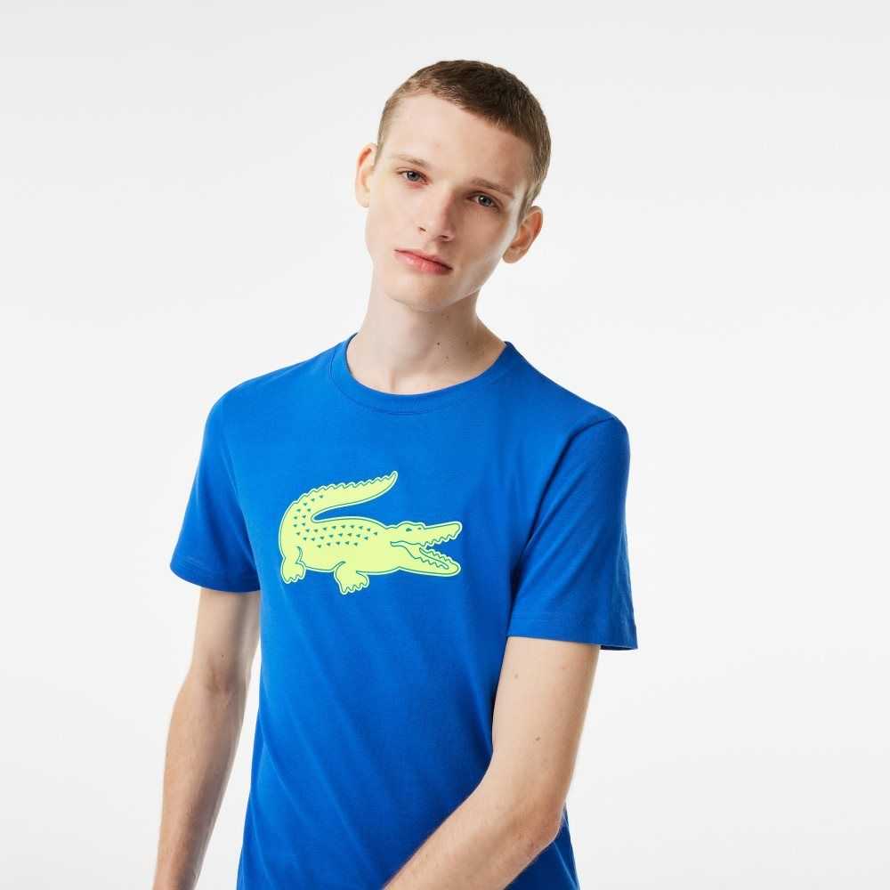 Blue / Yellow Lacoste SPORT 3D Print Crocodile Breathable Jersey T-Shirt | XUHAKJ-209