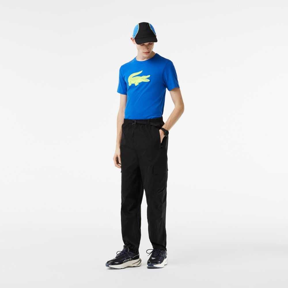 Blue / Yellow Lacoste SPORT 3D Print Crocodile Breathable Jersey T-Shirt | XUHAKJ-209