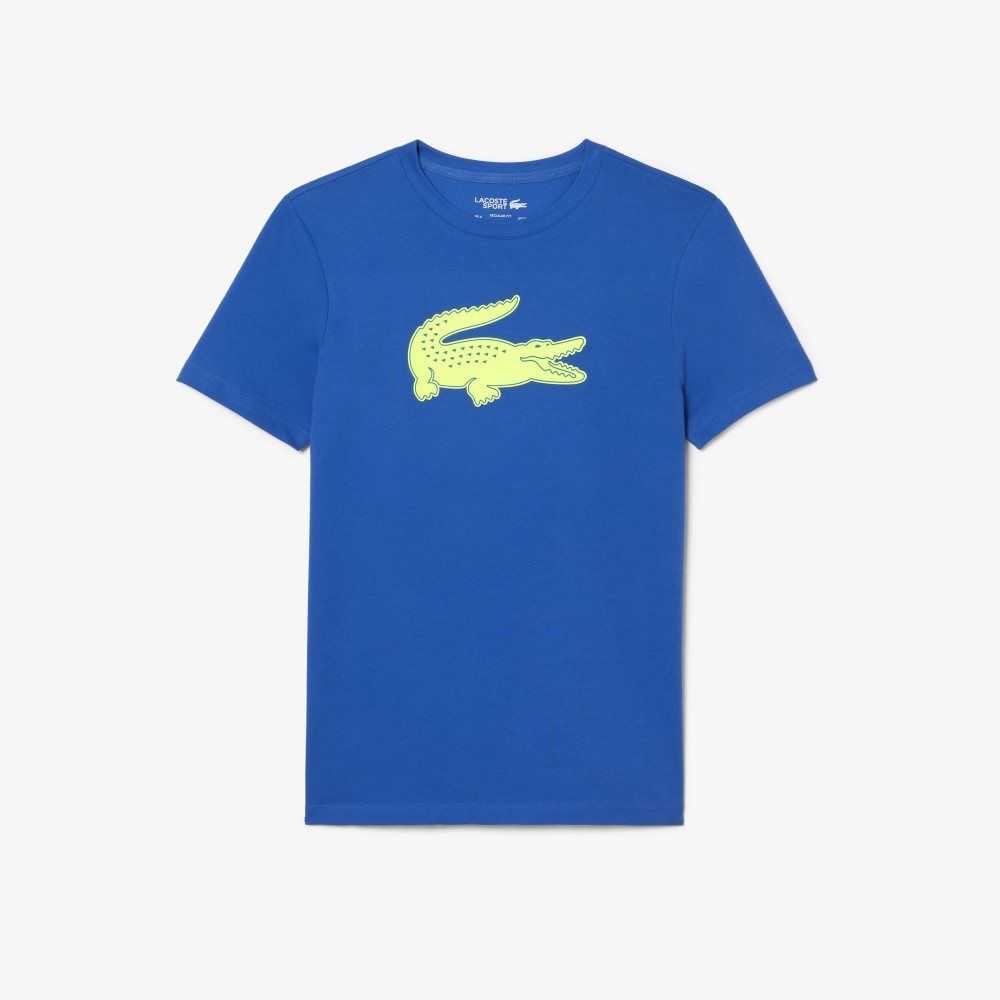 Blue / Yellow Lacoste SPORT 3D Print Crocodile Breathable Jersey T-Shirt | XUHAKJ-209