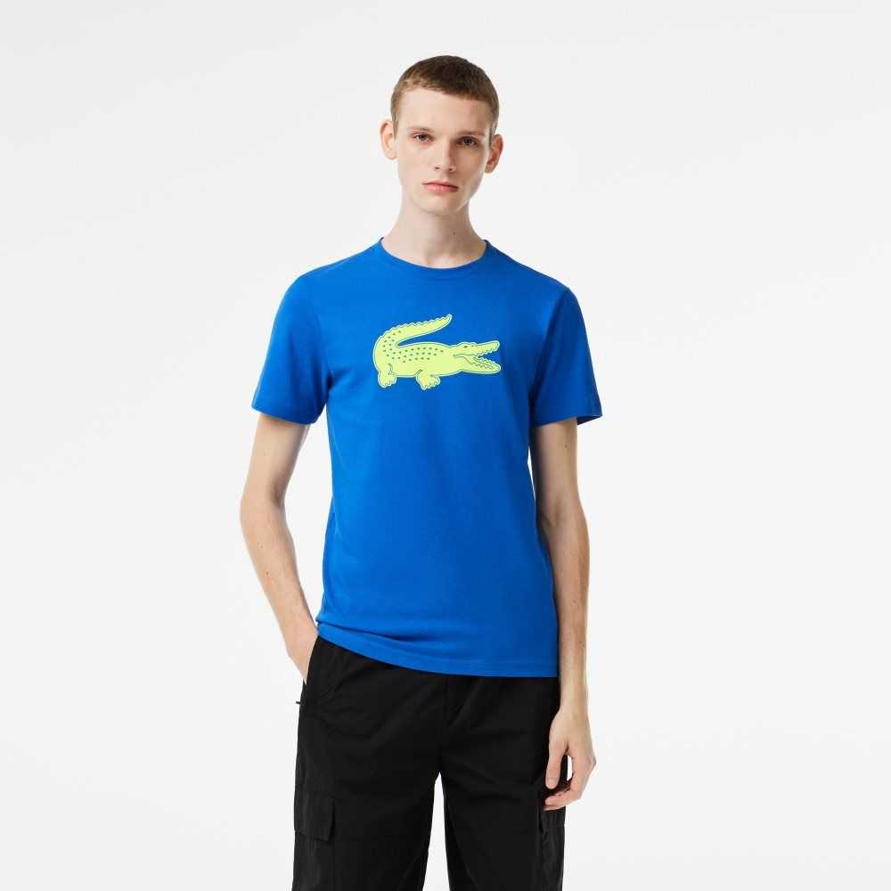 Blue / Yellow Lacoste SPORT 3D Print Crocodile Breathable Jersey T-Shirt | XUHAKJ-209