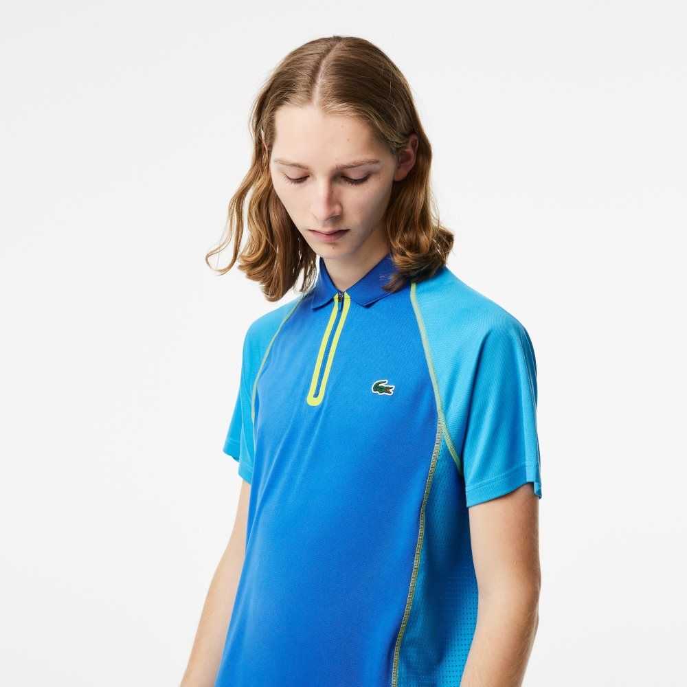 Blue / Yellow Lacoste Tennis Recycled Polyester Polo with Ultra-Dry Technology | ISYHPN-745