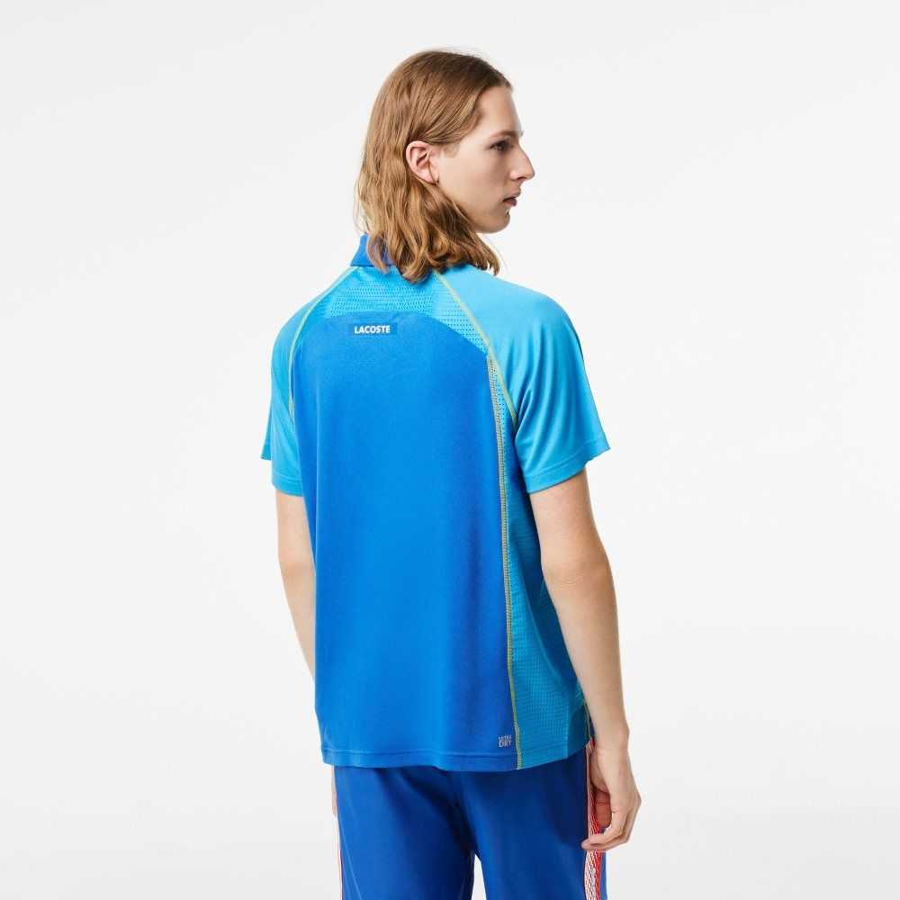 Blue / Yellow Lacoste Tennis Recycled Polyester Polo with Ultra-Dry Technology | ISYHPN-745