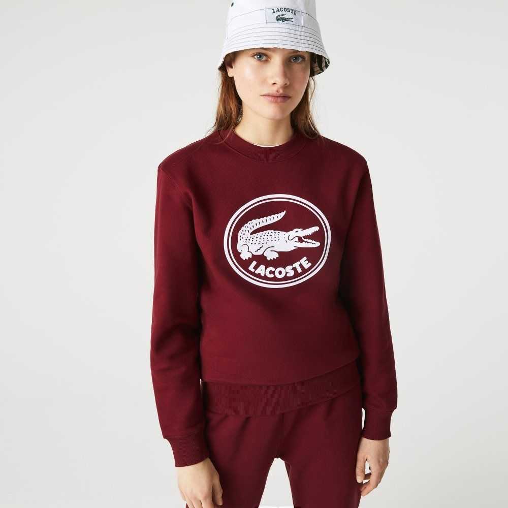 Bordeaux Lacoste 3D Logo Organic Cotton Fleece Sweatshirt | RGIYAM-418