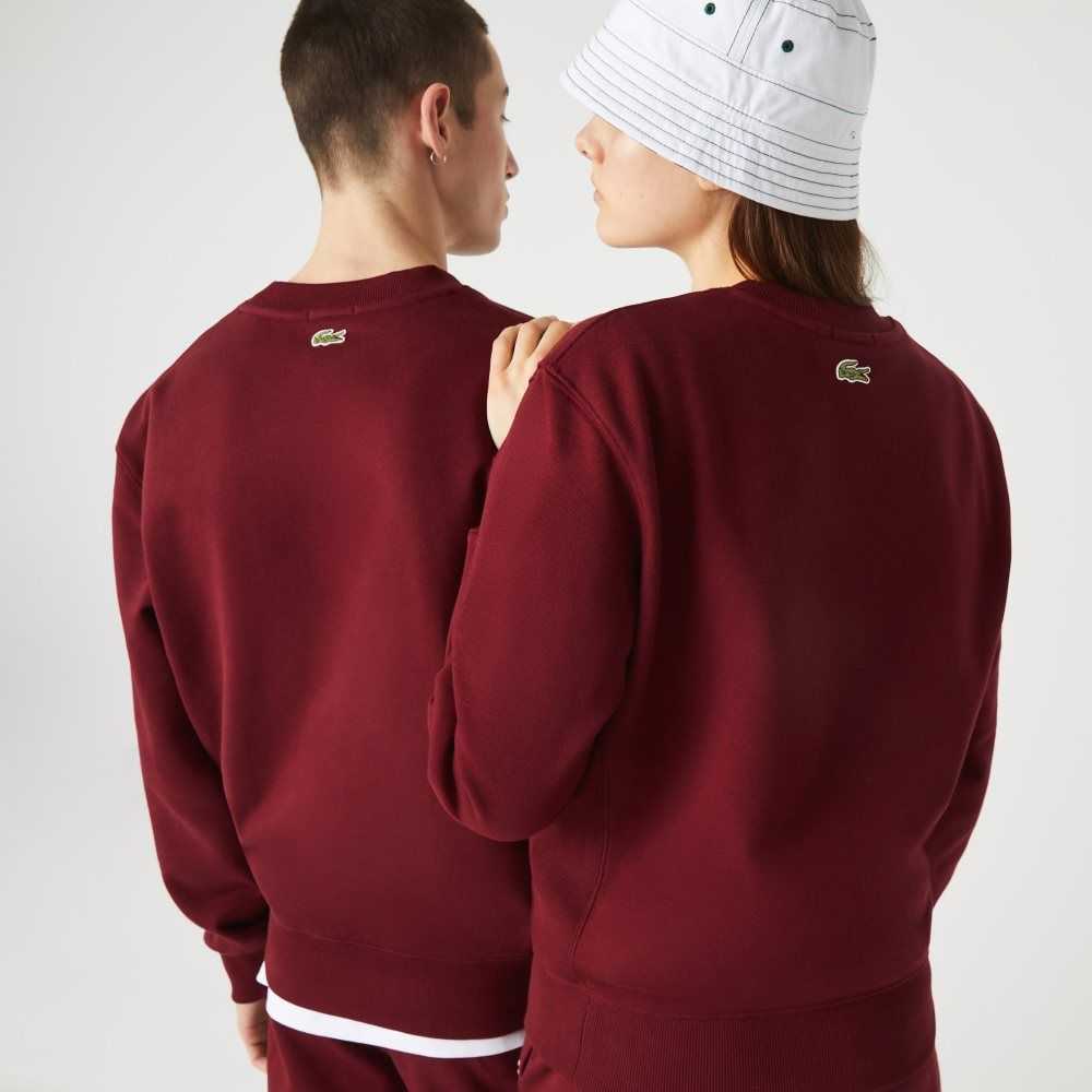 Bordeaux Lacoste 3D Logo Organic Cotton Fleece Sweatshirt | RGIYAM-418