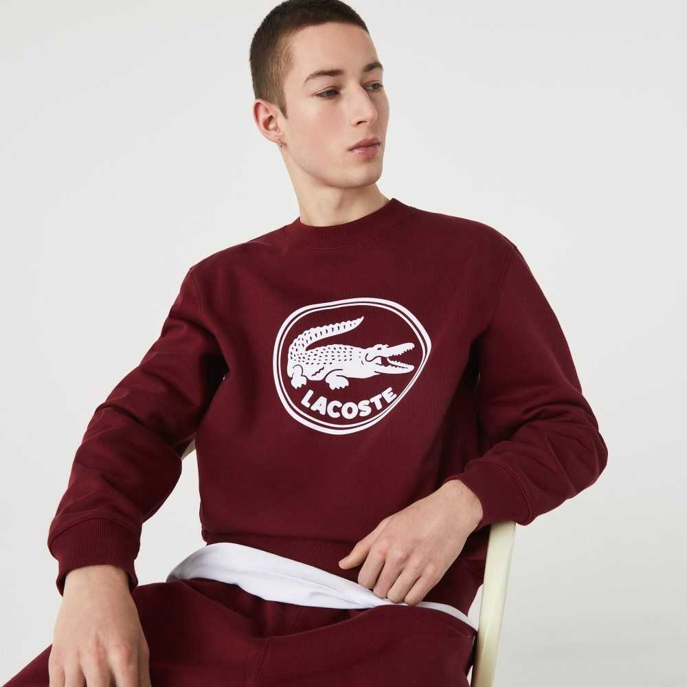 Bordeaux Lacoste 3D Logo Organic Cotton Fleece Sweatshirt | RGIYAM-418