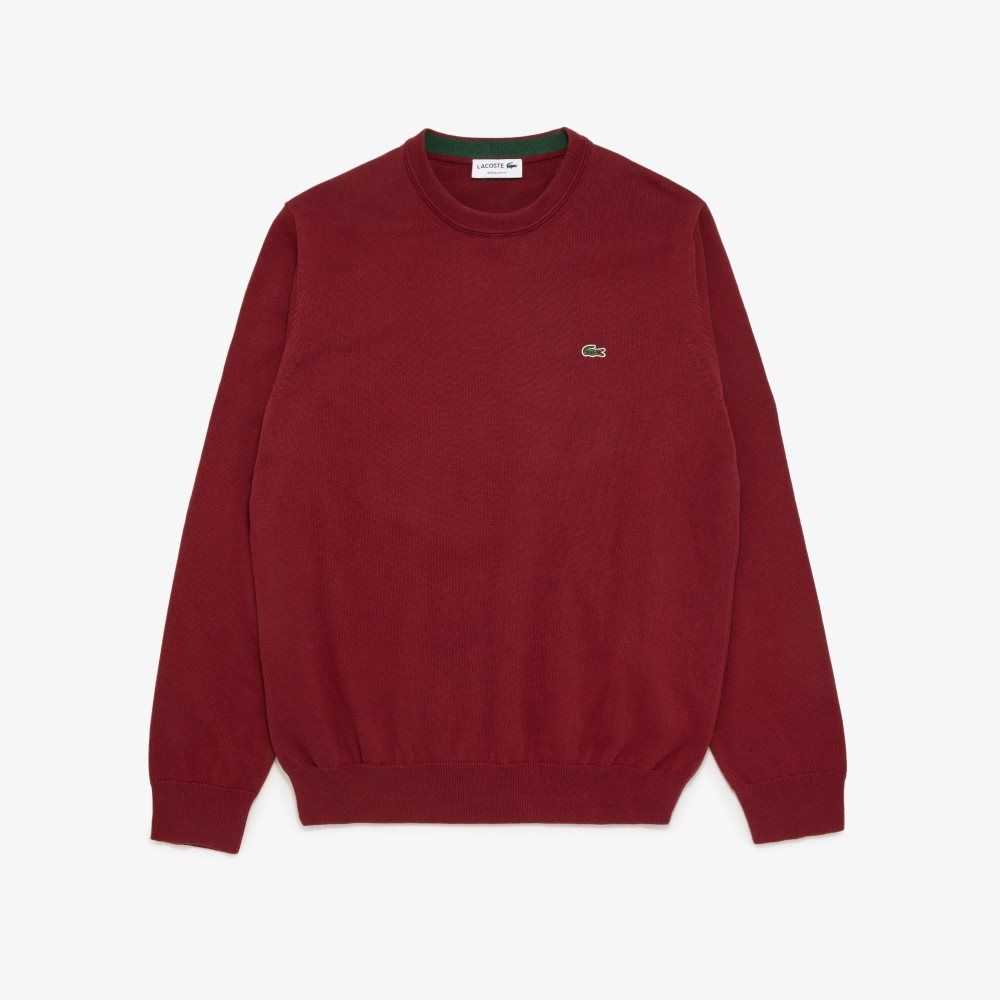 Bordeaux Lacoste Crew Neck Cotton Sweater | ANKFCB-407