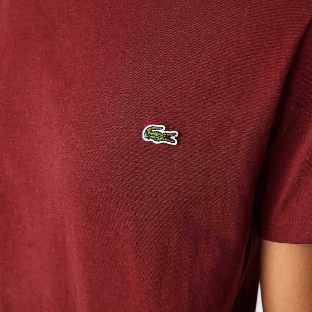 Bordeaux Lacoste Crew Neck Pima Cotton Jersey T-Shirt | NRDECJ-782