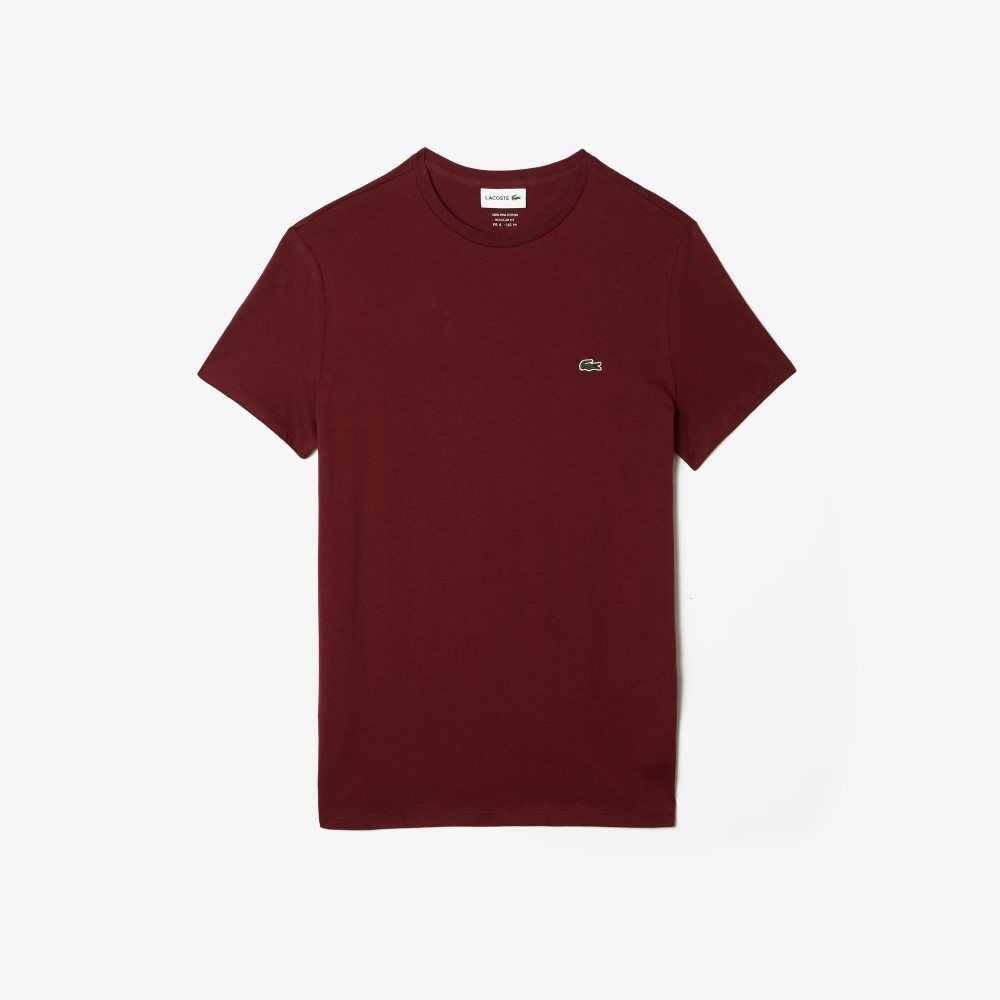 Bordeaux Lacoste Crew Neck Pima Cotton Jersey T-Shirt | NRDECJ-782