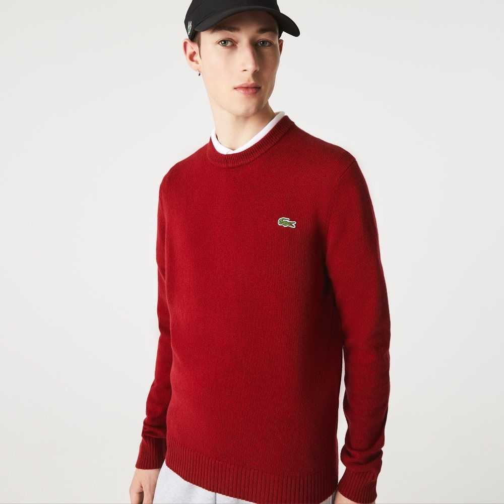 Bordeaux Lacoste Crew Neck Wool Sweater | VYFLCQ-583