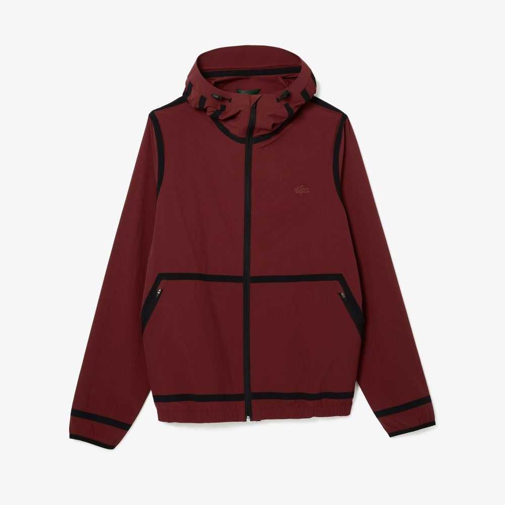 Bordeaux Lacoste Hooded Lettering Light Zip Jacket | LJBUER-749