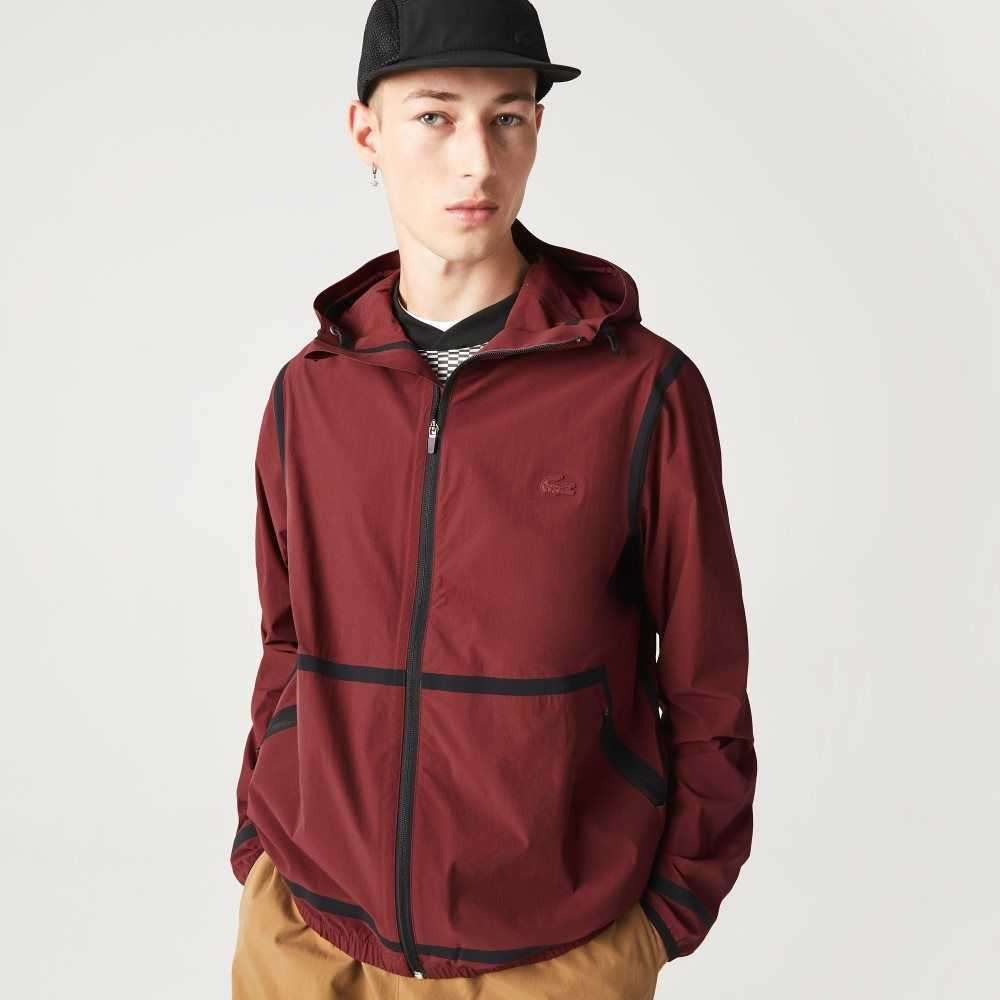 Bordeaux Lacoste Hooded Lettering Light Zip Jacket | LJBUER-749