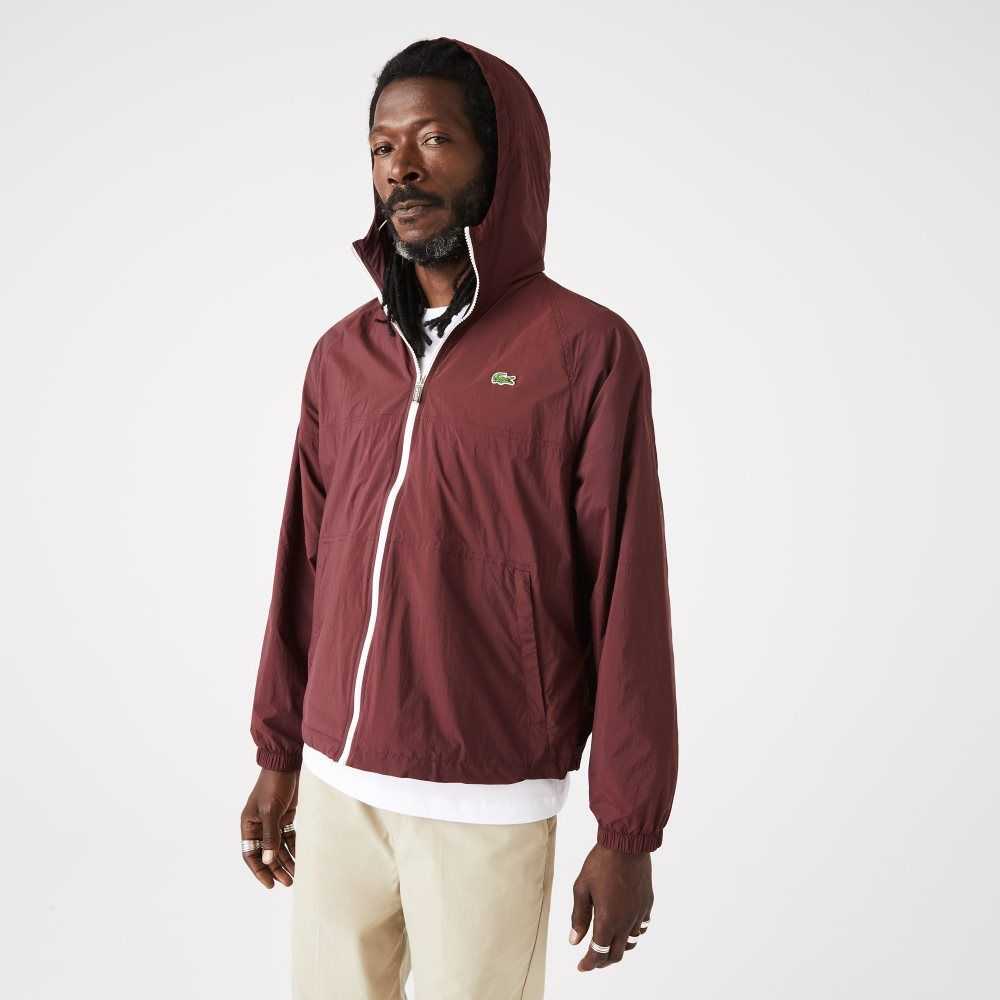 Bordeaux Lacoste New Classic Light Hooded Zippered Jacket | GMCDKU-076