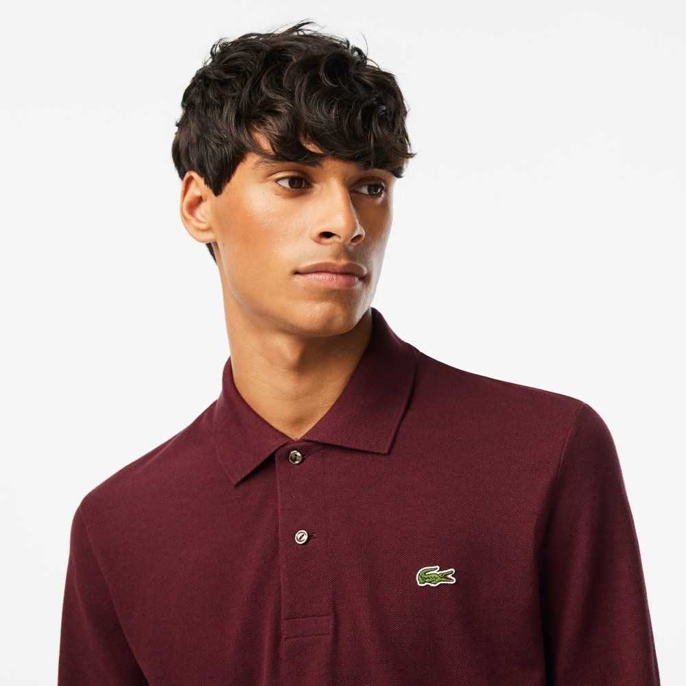 Bordeaux Lacoste Original L.12.12 Long Sleeve Heathered Cotton Polo | SVWIDT-623