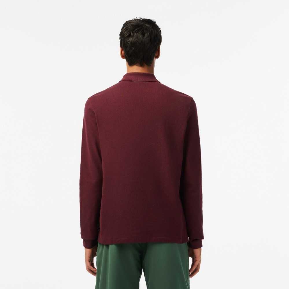 Bordeaux Lacoste Original L.12.12 Long Sleeve Heathered Cotton Polo | SVWIDT-623