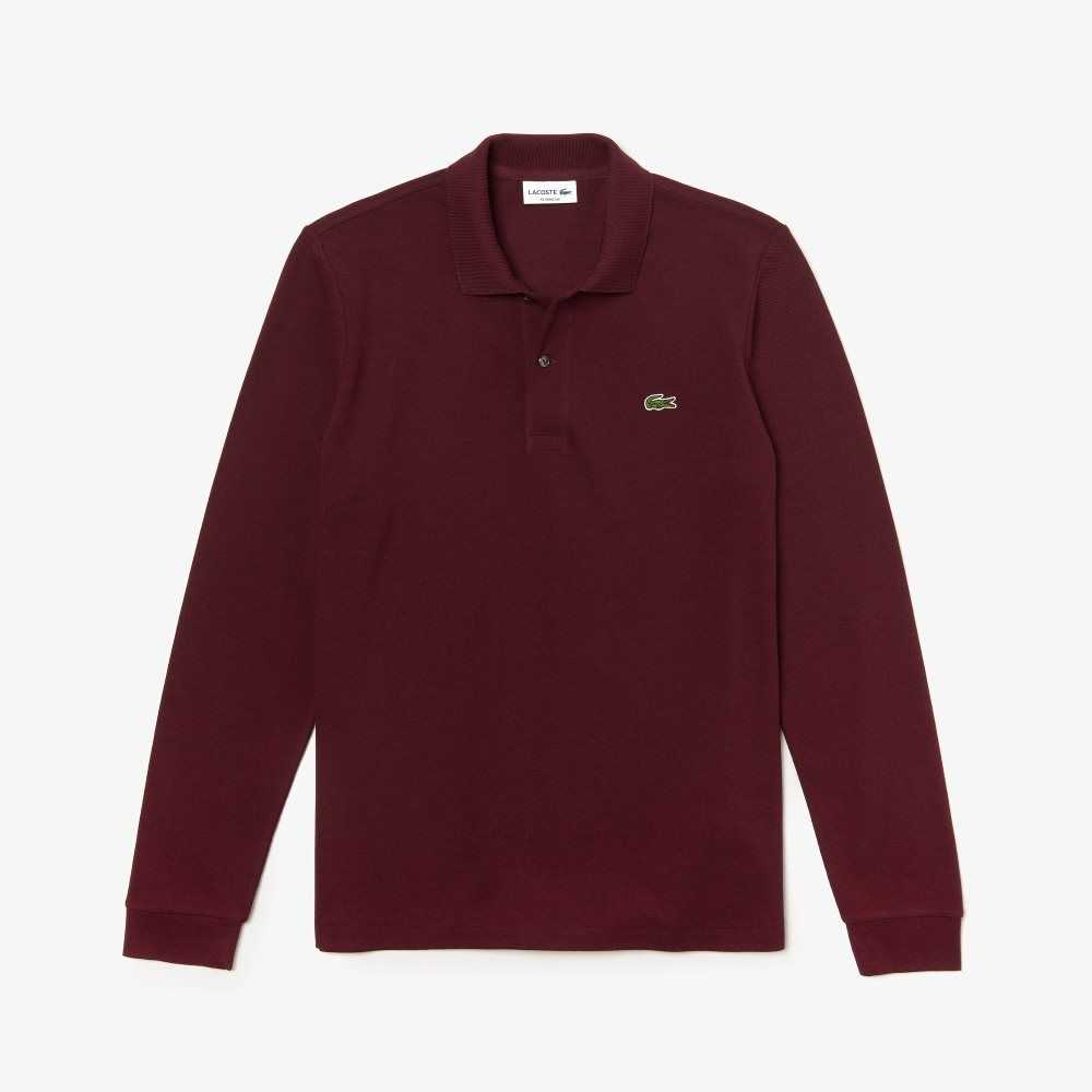 Bordeaux Lacoste Original L.12.12 Long Sleeve Heathered Cotton Polo | SVWIDT-623