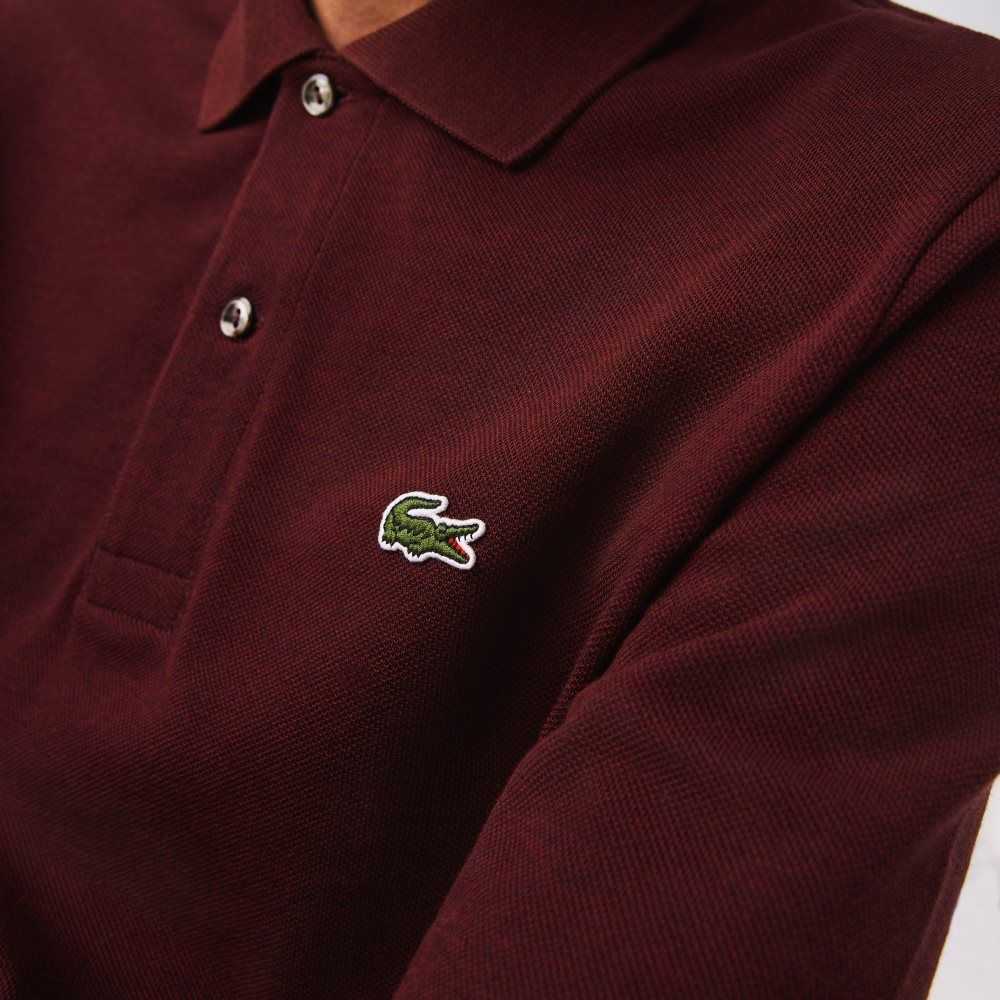 Bordeaux Lacoste Original L.12.12 Long Sleeve Heathered Cotton Polo | SVWIDT-623