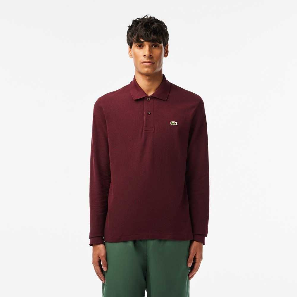 Bordeaux Lacoste Original L.12.12 Long Sleeve Heathered Cotton Polo | SVWIDT-623