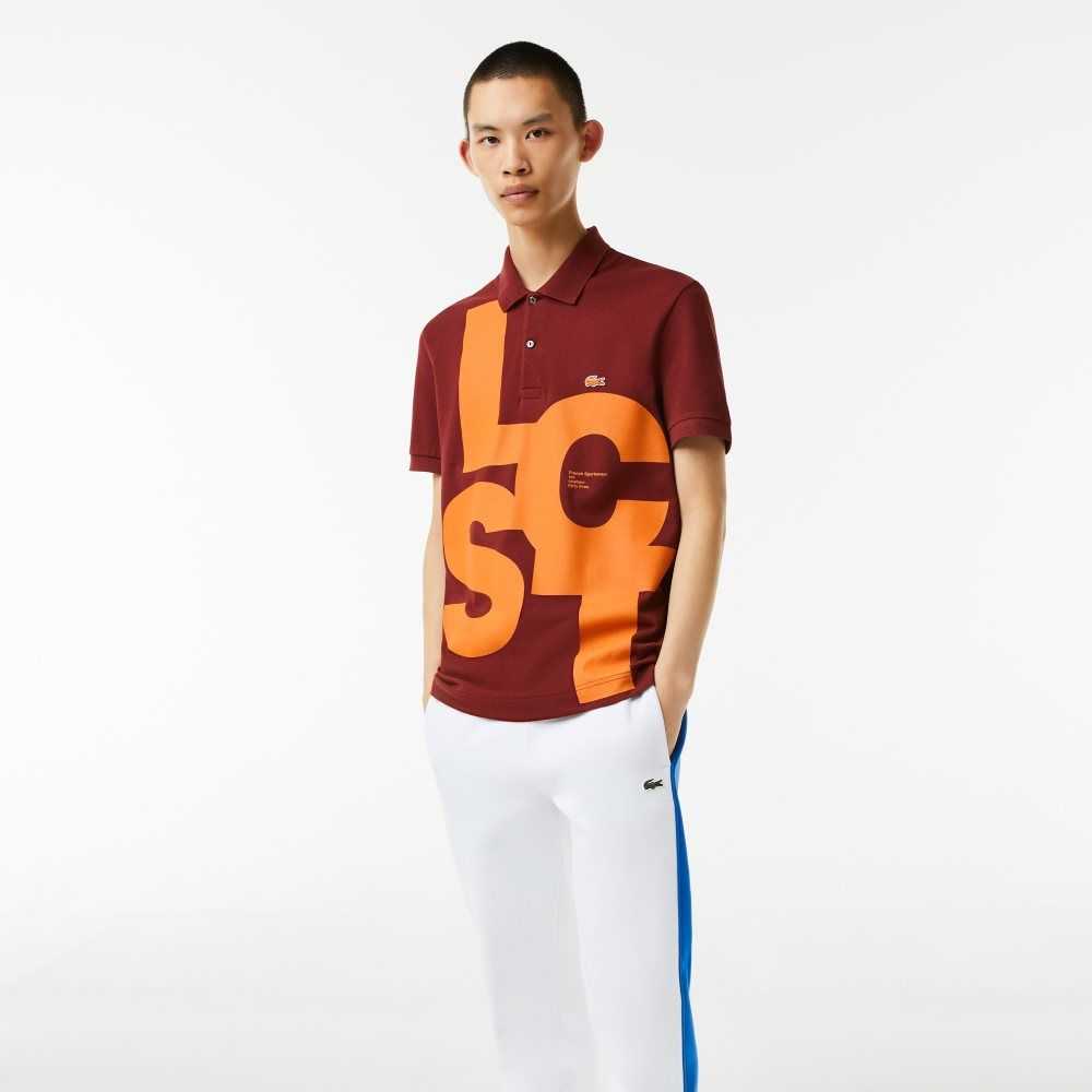 Bordeaux Lacoste Regular Fit Contrast Lettering Petit Pique Polo | ZOEGMH-925