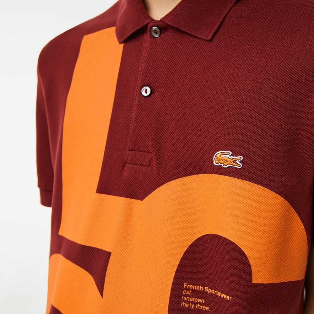 Bordeaux Lacoste Regular Fit Contrast Lettering Petit Pique Polo | ZOEGMH-925