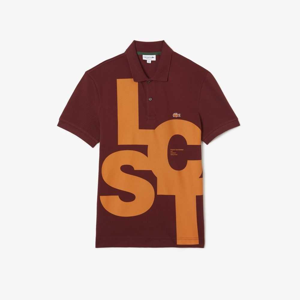 Bordeaux Lacoste Regular Fit Contrast Lettering Petit Pique Polo | ZOEGMH-925