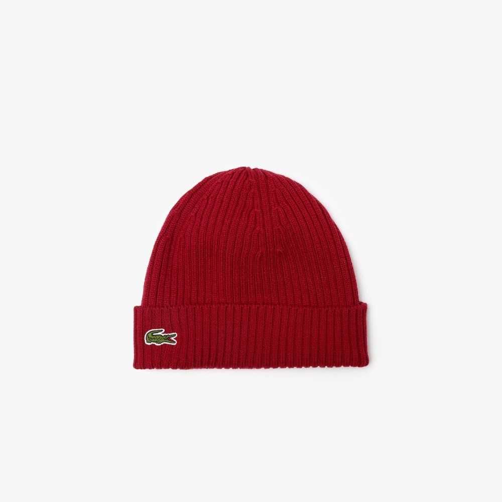 Bordeaux Lacoste Ribbed Wool Beanie | WSJYBZ-893