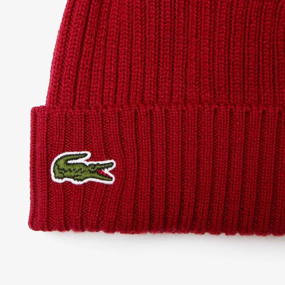 Bordeaux Lacoste Ribbed Wool Beanie | WSJYBZ-893