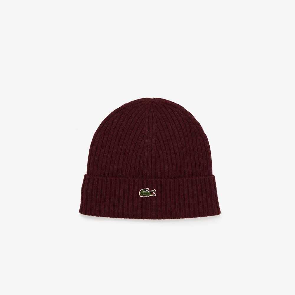 Bordeaux Lacoste Ribbed Wool Beanie | ZSUNYJ-456