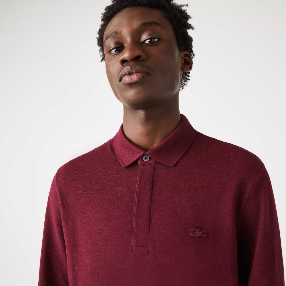 Bordeaux Lacoste Smart Paris long sleeve stretch cotton Polo | XJITSV-032