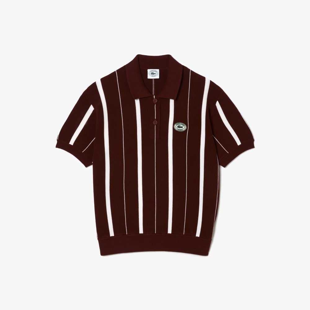 Bordeaux / White Lacoste x Sporty & Rich Striped Polo Collar Sweater | JHWNCZ-903