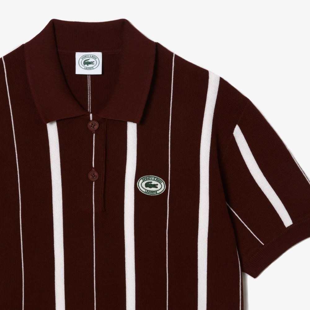 Bordeaux / White Lacoste x Sporty & Rich Striped Polo Collar Sweater | JHWNCZ-903