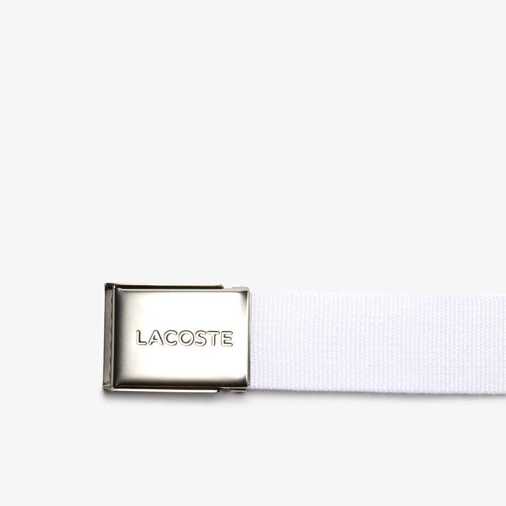 Bright White Lacoste Engraved Buckle Woven Fabric Belt | UCWIPV-507