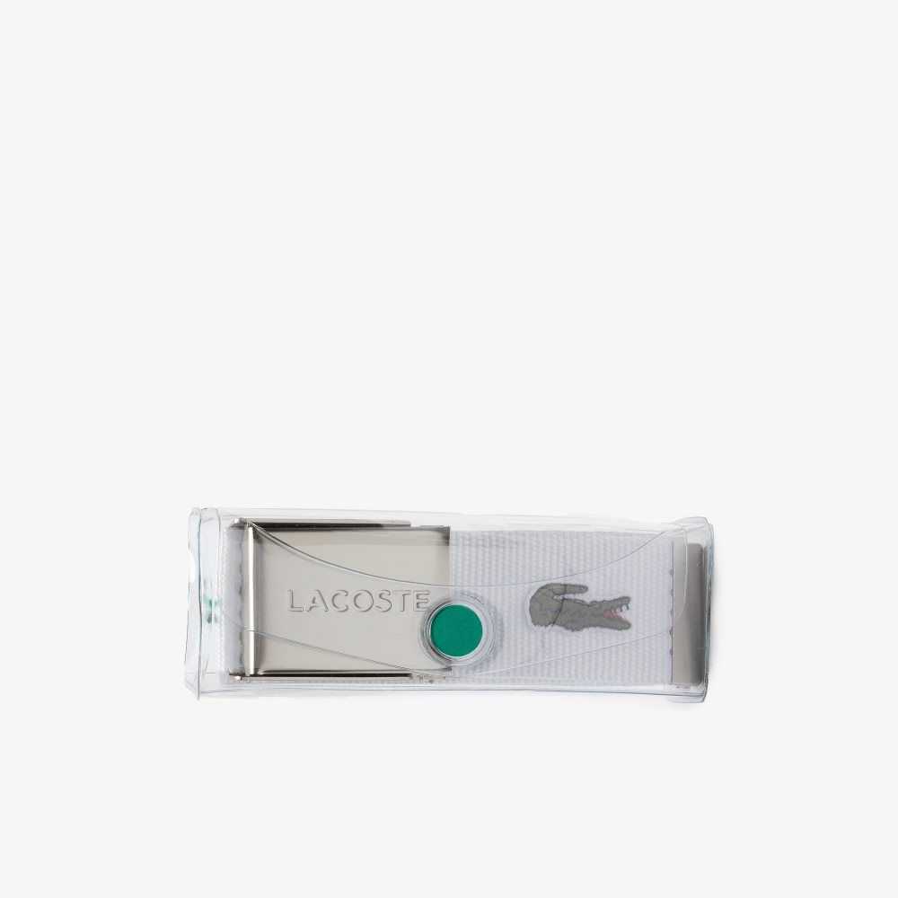 Bright White Lacoste Engraved Buckle Woven Fabric Belt | UCWIPV-507