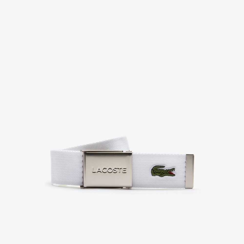 Bright White Lacoste Engraved Buckle Woven Fabric Belt | UCWIPV-507