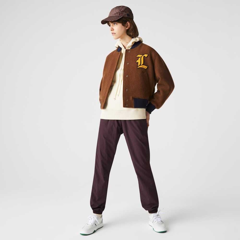 Brown / Black Lacoste LIVE Badge Wool Blend Teddy Jacket | EXRHGJ-194