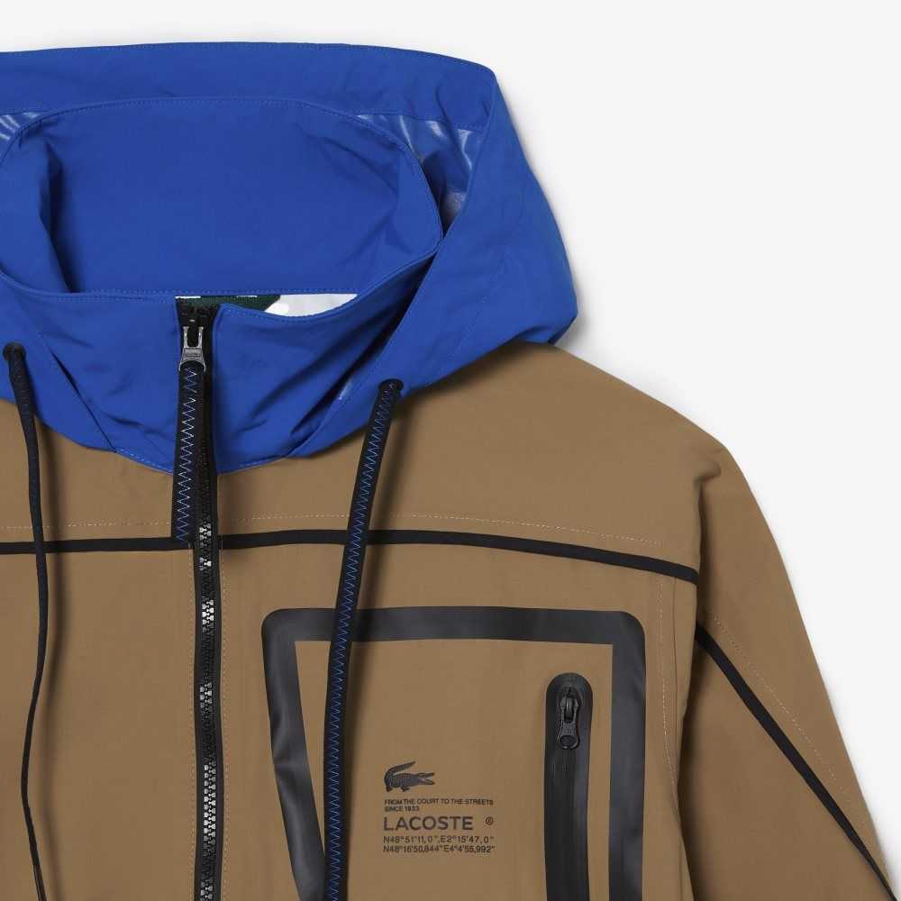 Brown / Blue Lacoste Nylon Windbreaker | WJKNIO-463