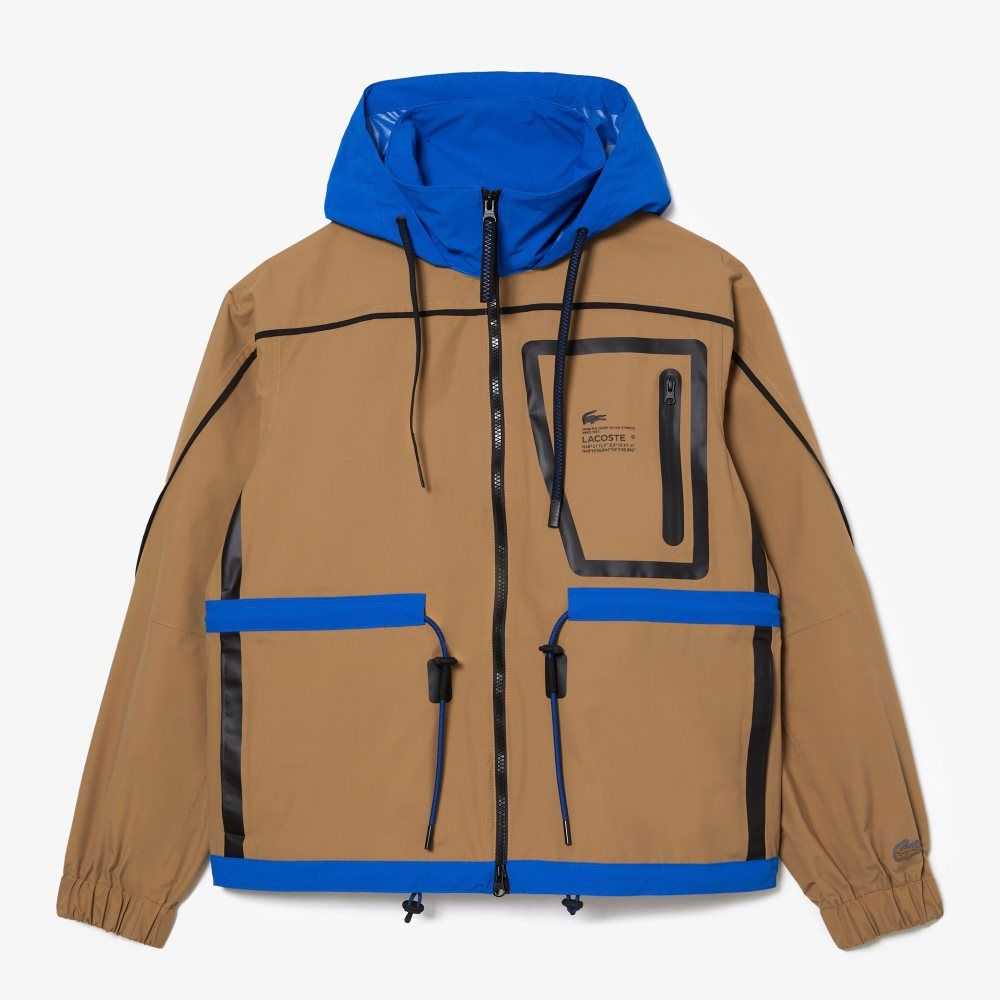 Brown / Blue Lacoste Nylon Windbreaker | WJKNIO-463