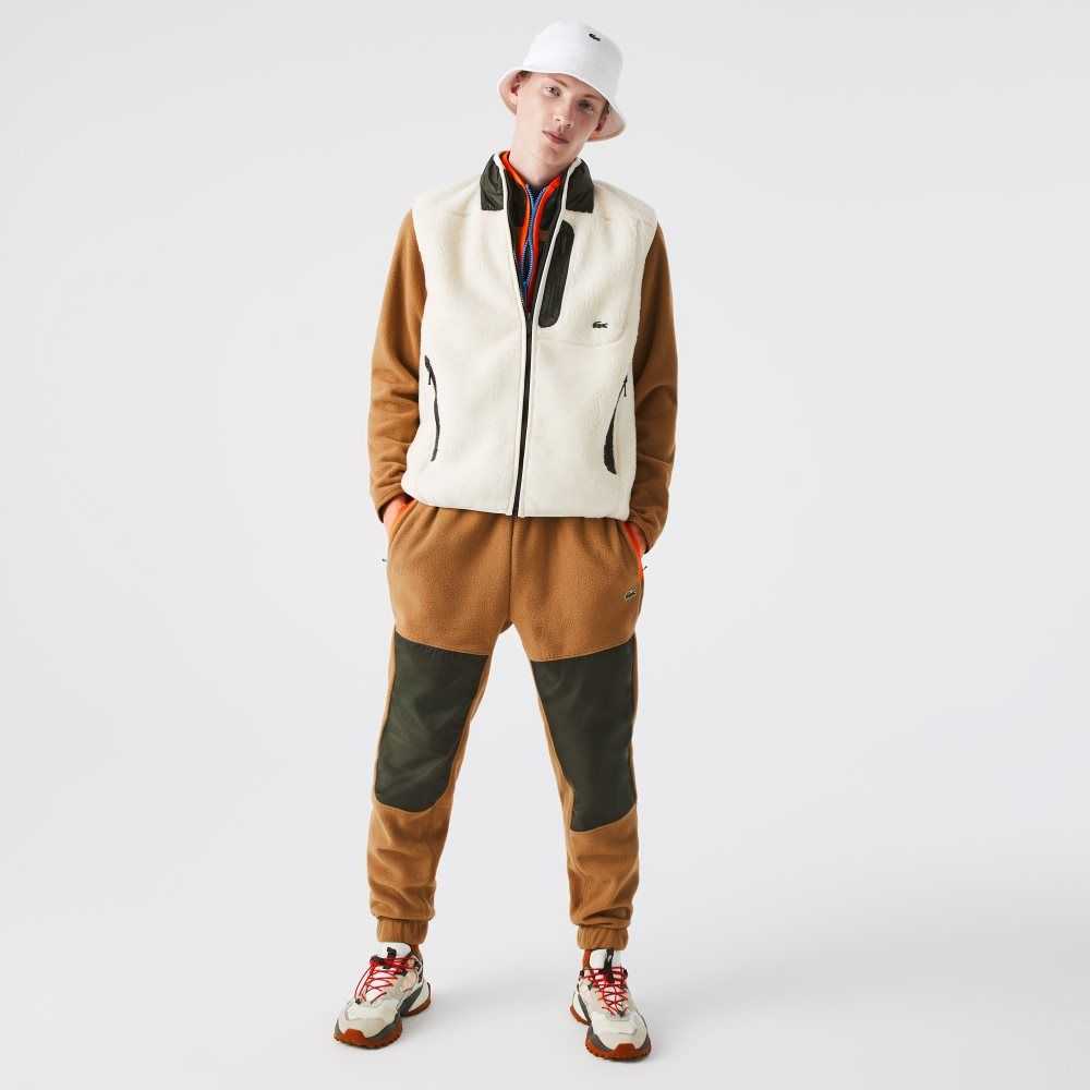 Brown / Khaki Green Lacoste Colorblock Polar Fleece Trackpants | XOLJZW-620