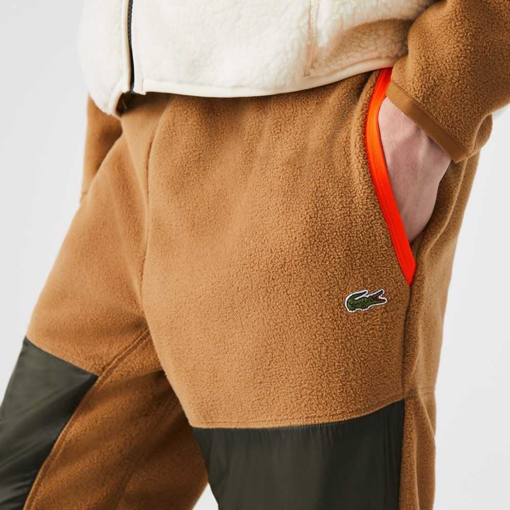 Brown / Khaki Green Lacoste Colorblock Polar Fleece Trackpants | XOLJZW-620