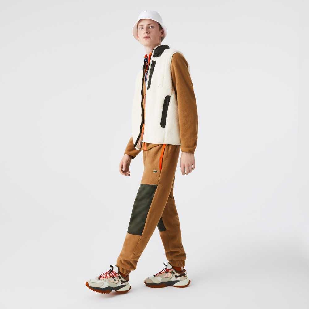 Brown / Khaki Green Lacoste Colorblock Polar Fleece Trackpants | XOLJZW-620