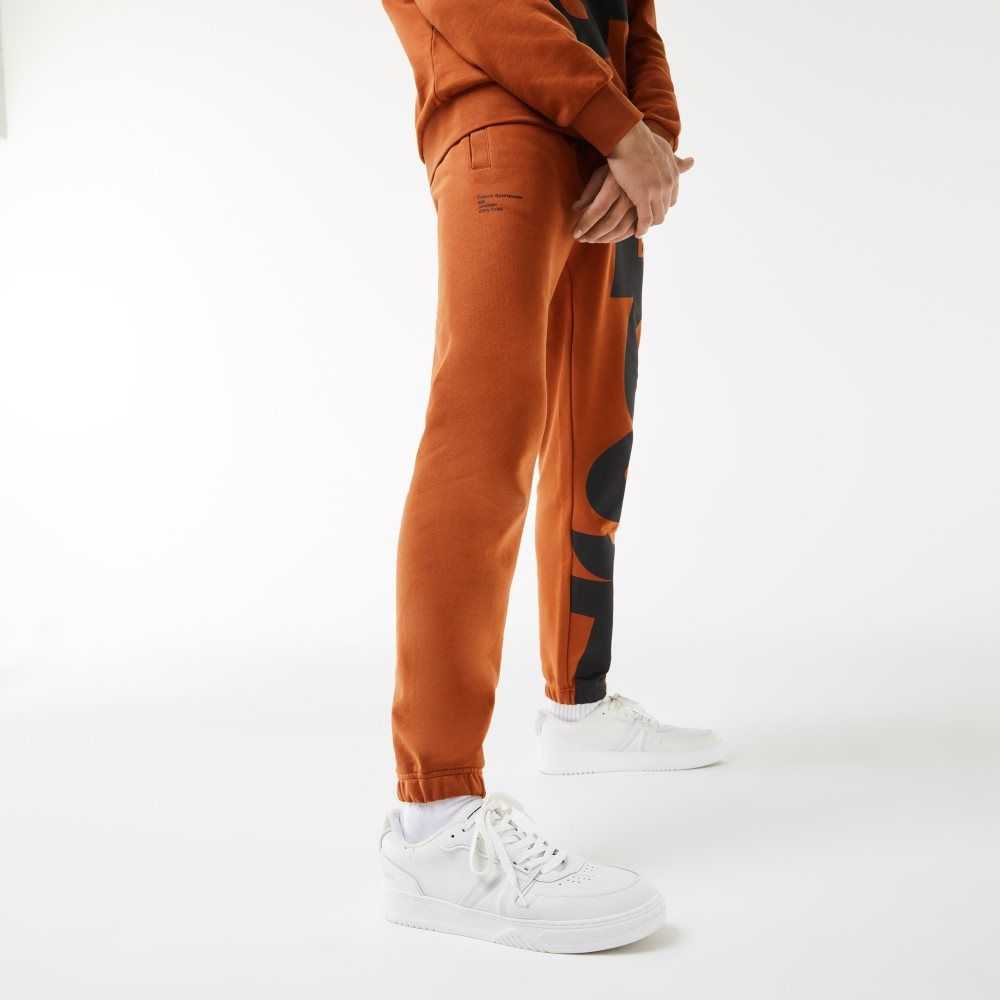 Brown Lacoste Contrast Lettering Cotton Trackpants | HXYGTI-871