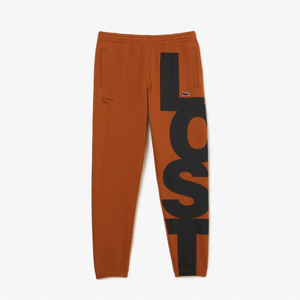 Brown Lacoste Contrast Lettering Cotton Trackpants | HXYGTI-871